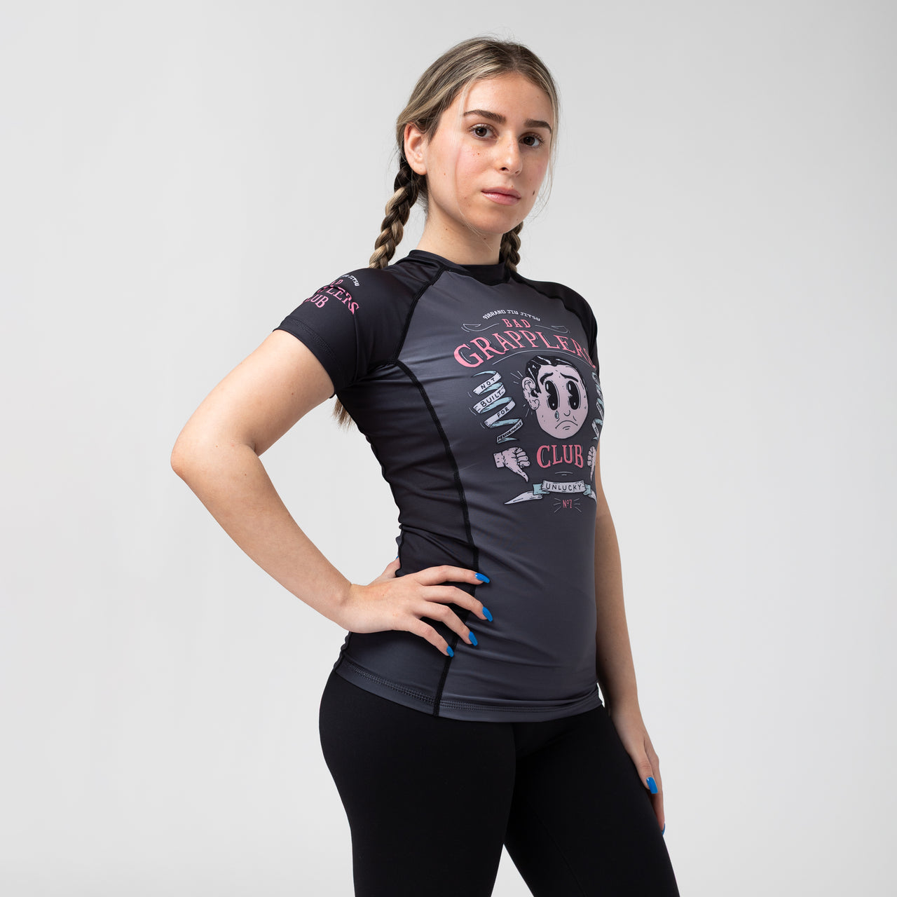 BAD GRAPPLERS CLUB Women's Short Sleeve Rash Guard (Black)